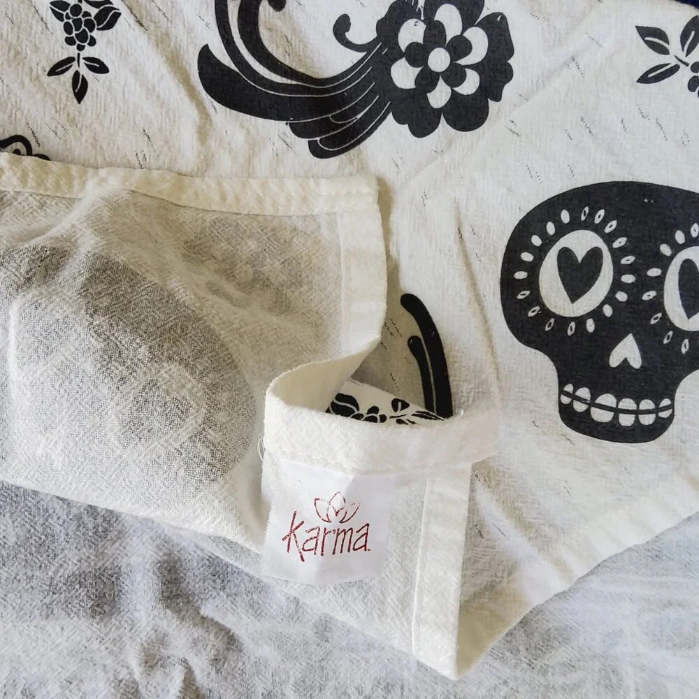 Boho Sugar Skull Tea Towel Set, Black & White Cotton Kitchen Hand Towel Home Dec